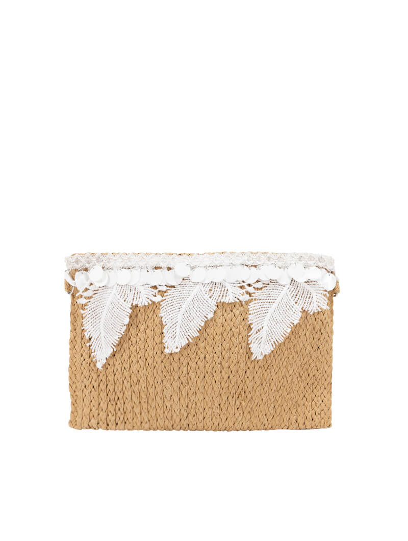 Pochette en paille à détails brodés